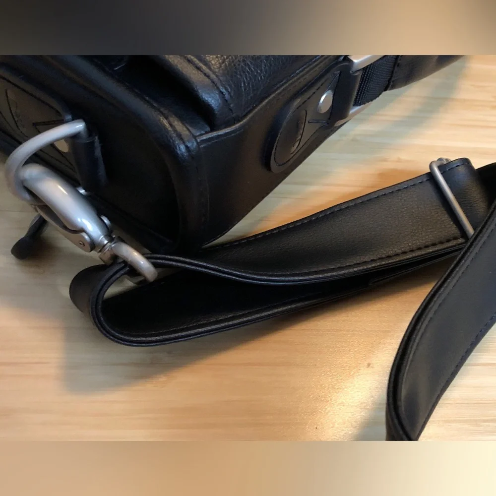 Vintage Dell Unisex Faux Black Leather Laptop Briefcase, with Strap, 16”x13”x4”